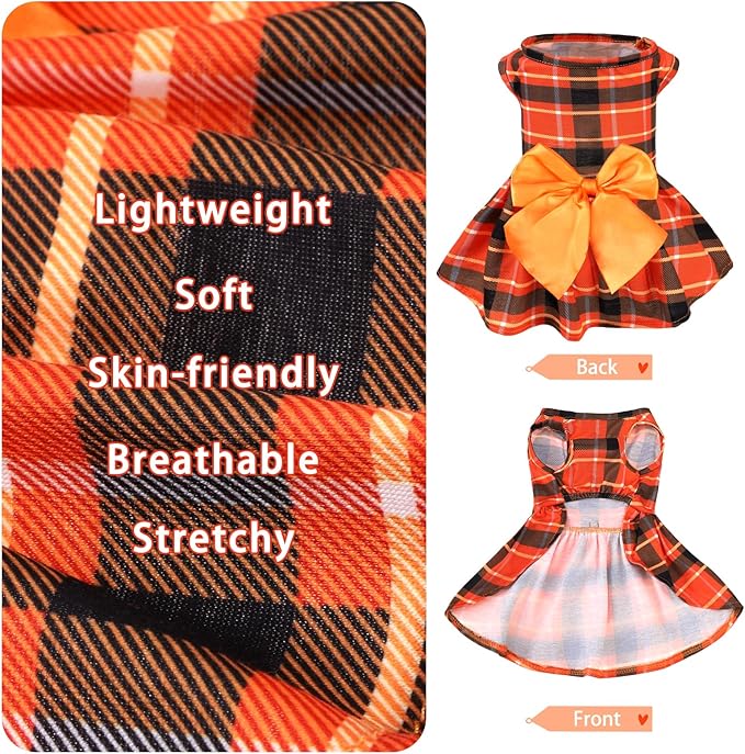 PUPTECK Plaid Fall Dog Dress Pet Apparel for Autumn with Cute Bowtie Puppy Clothes Outfit, Plaid, S