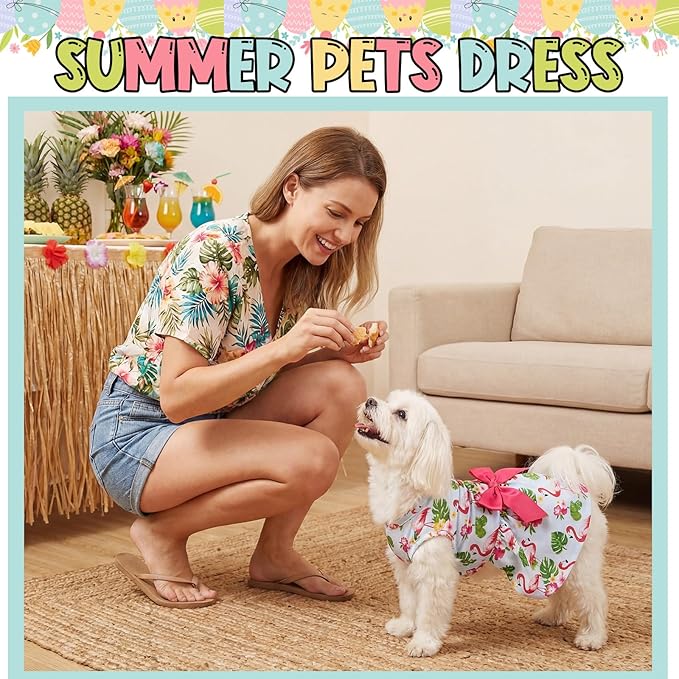 Abbylike 3 Pcs Seasonal Dog Outfits Summer 4th of July Pet Costume Cotton Holiday Puppy Dress Lightweight Pet Apparel with Bowknot for Large Medium Dog Clothing, Medium