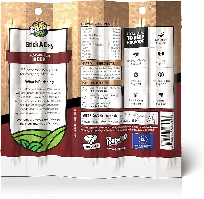 Stick a Day for Dogs | Specially Formulated 7-in-1 Functions Daily Real Meat Supplement for Dogs | Dog Chew Stick & Pet Vitamins Supplements Combination (7-Pack x 4, Mix)