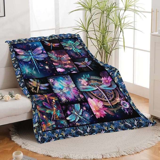 Dragonfly Blanket Dragonfly Throw Blanket Gifts for Women Men Boys Girls Kids Adults Super Soft Cozy Plush Fluffy Fuzzy Fleece Blanket Home Decor 60''X80''