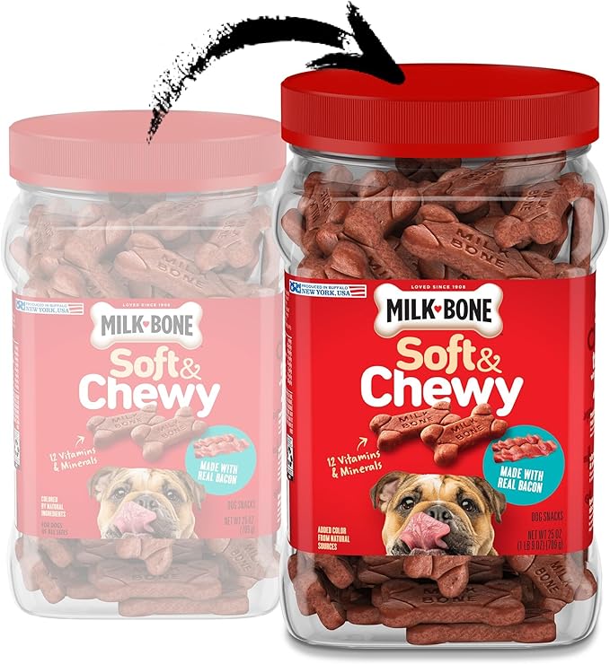 Milk-Bone Soft & Chewy Dog Treats Made with Real Bacon, 25 Ounce (Pack of 2)