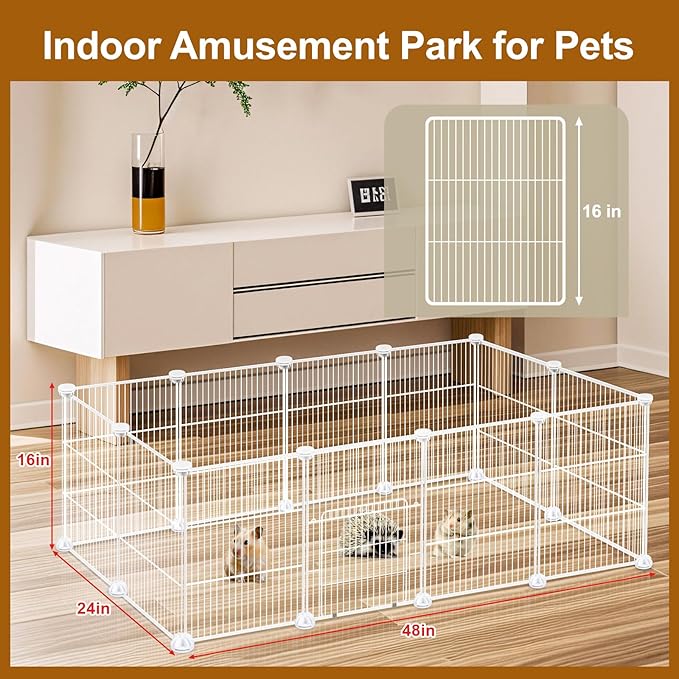 VISCOO 12 Panels Small Animal Playpen,Pet Playpen,C&C Cage for Guinea Pigs,Puppy Play Pen,Bunny Playpen Indoor Outdoor, Portable Metal Wire Yard Fence(White)