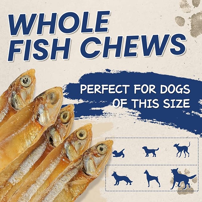 PAWUP Dried Whole Fish Dog Treats, High Protein & Omega-3 for Skin & Coat, Training Rewards for Small & Medium Dogs, Grain Free, 8 oz