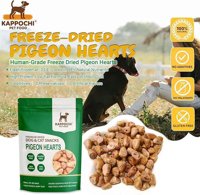 Freeze-Dried Raw Poultry Hearts Dog Treats, 1.7oz(50.0g), 100% Single Ingredient, High Protein Training Treats, Natural & Raw, No Additives, Grain Free, Gluten Free