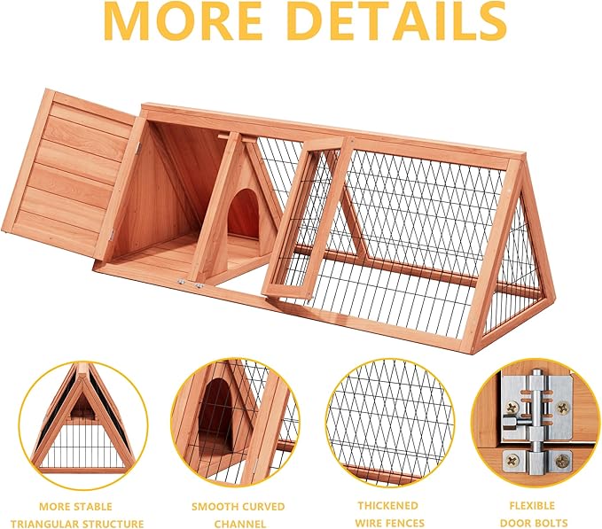 Wooden Rabbit Run Cage Outdoor,A-Frame Bunny Playpen House Indoor,Small Bunny Hutch with Ventilating Wire Fence for Puppy Rabbits (Wood)
