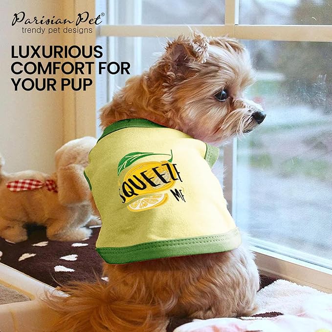 Parisian Pet Dog Shirt – 100% Cotton Shirts for Small Dogs - Sleeveless Puppy Vest – Lightweight and Breathable Pet Apparel – Pullover Summer Dog Clothes - Stretchy Funny T Shirts for Dogs