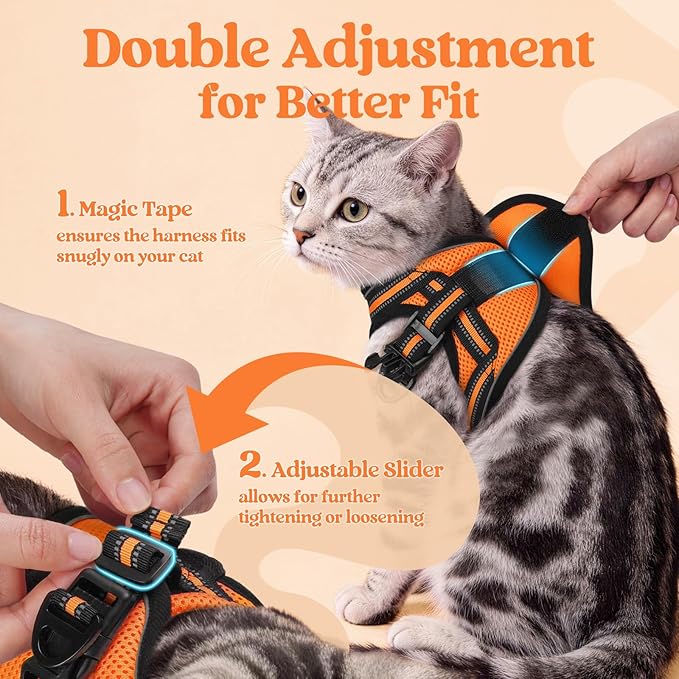 rabbitgoo Cat Harness and Leash Set for Walking Escape Proof, Adjustable Soft Kittens Vest with Reflective Strip for Cats, Comfortable Outdoor Vest,Light Orange,L