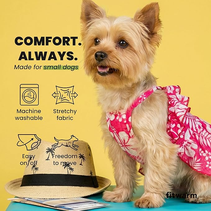Fitwarm Tropical Dog Dress, Ruffled Doggy Hawaiian Dress, Dog Summer Clothes for Small Dogs Girl, Pet Outfit, Red, White, Small
