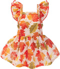 Fitwarm Maple Dog Dress, Ruffled Doggy Thanksgiving Dress, Fall Dog Clothes for Small Dogs Girl, Pet Outfit, Red, Orange, Large