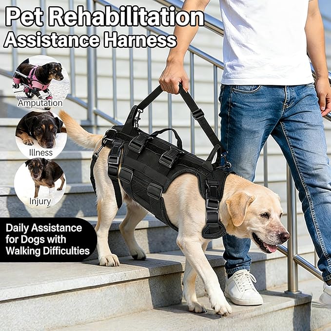Dog Harness for Senior Hurt or Pets with Full Body Assistance and 3 Handles Pet Rehabilitation Lift with Easy Open Clasps and Water Fabric