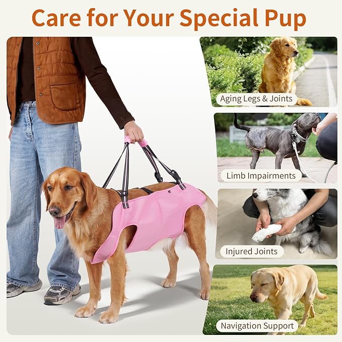 Mayerzon Dog Full Body Lift Harness, Support Sling Backpack for Senior Disabled Dogs, Front Hind Leg Joint Injuries, Help Up & Down Stairs Walk Hiking Grooming Harness, Reflective, Soft Padded Handle