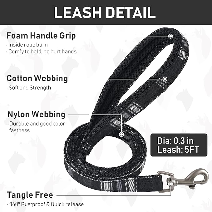 GAMUDA Small Dog Harness Collar and Leash Set, Step in No Chock No Pull Soft Mesh Adjustable Dog Vest Harnesses Plaid Reflective for Dogs Puppy Cats Kitten Rabbit (Black, XS)