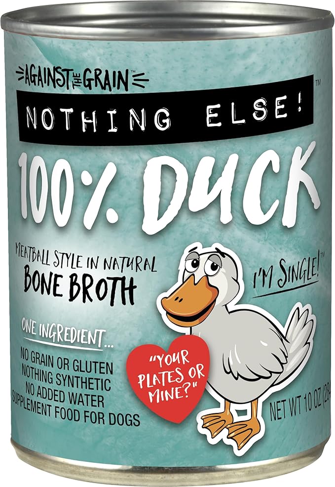 Evanger's Against The Grain Nothing Else! 100% Duck Dog Food – 12 Count, 10 oz Each – Single-Ingredient Meatloaf Texture in Natural Broth – Wet Dog Food – Grain & Gluten Free
