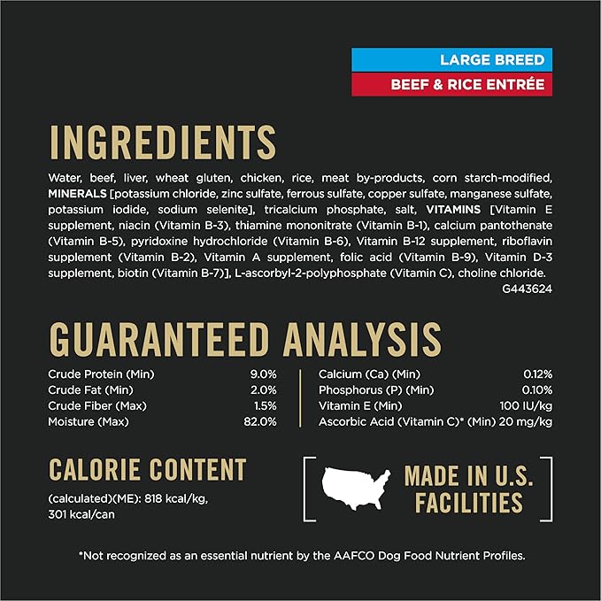 Purina Pro Plan Gravy Wet Dog Food for Large Dogs, Large Breed, Beef and Rice Entrée - (Pack of 12) 13 oz. Cans