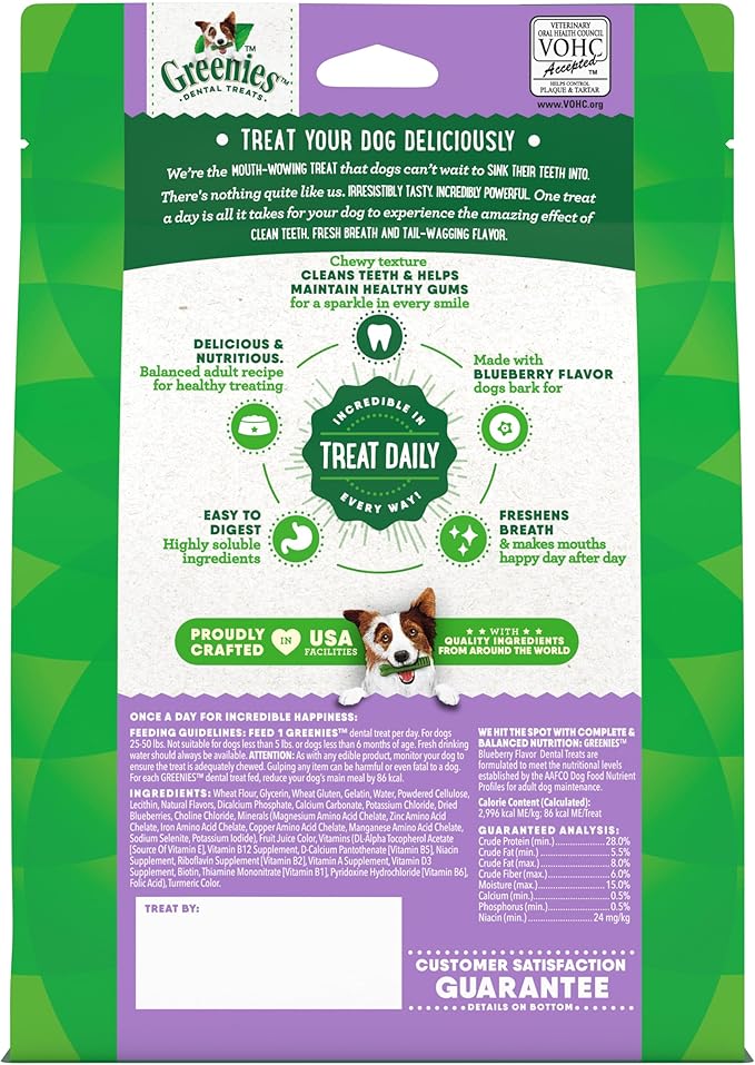 Greenies Veterinarian-Recommended Natural Dental Dog Treats, Dental Chews for Dogs, Regular Size, Blueberry Flavor, 12 oz. Pack, 12 Count