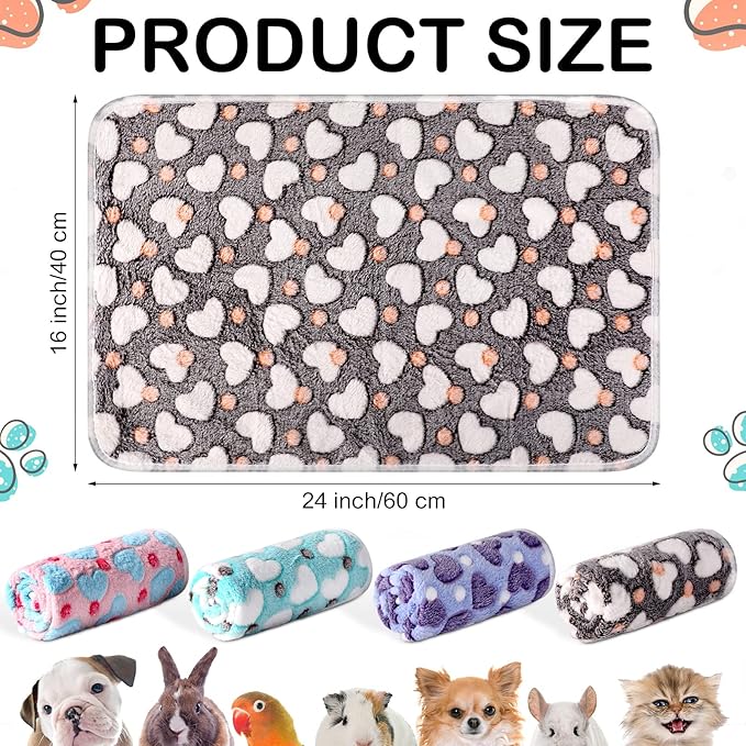Tudomro 8 Pcs Guinea Pig Blankets Washable Small Pet Fleece Bedding Cage Liners Double Sided Pet Reusable Sleep Mat Pad Cover for Ferret Chinchilla Furniture Protection(Heart,16 x 24 Inch)