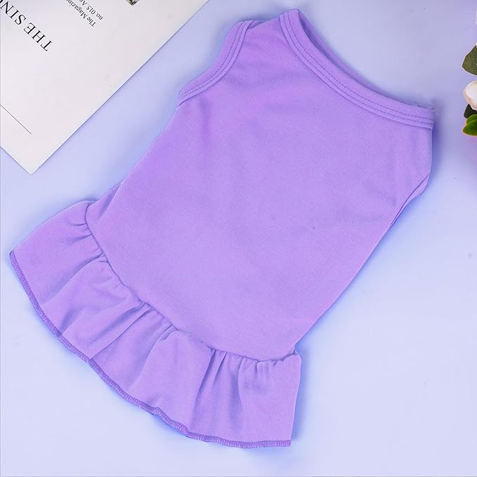 Dog Dresses Cat Skirt Solid Color Dog Clothes Summer Sleeveless Puppy Girl Clothes for Small Pet Dogs Cats (Light Purple, X-Small)
