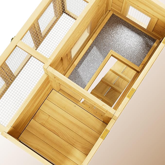 Outdoor Rabbit Hutch for 2-4 Chickens Wooden with Waterproof Asphalt Roof, Ramp, Openable Top Pull-Out Tray Suitable for Suitable for Indoor and Outdoor Use. (Yellow Black)