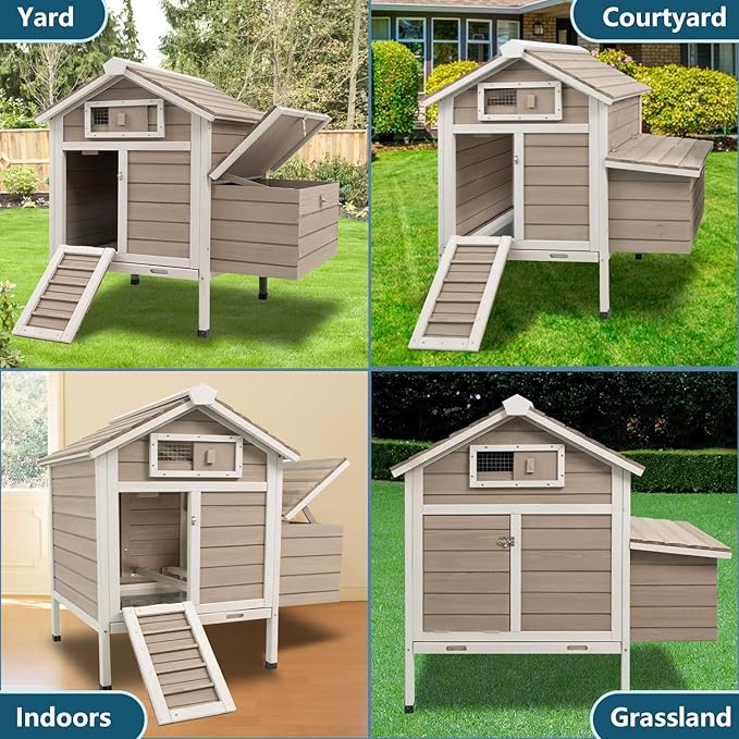 Ketive Chicken Coop Chicken House Outdoor with Removable Trays, Wooden Rabbit Hutch Poultry Cage with Nesting Box, Indoor Hen House Chicken Cage with Ramp for Garden Backyard (36.2"L x 26"W x 38.3"H)