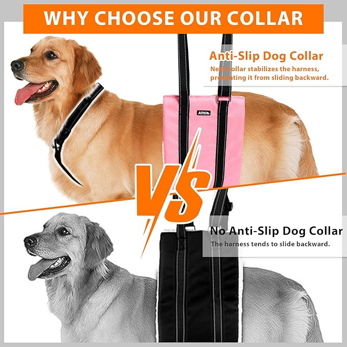 AIITLE Dog Carrier Sling for Large Dogs - Adjustable Anti-Slip Lift Harness with Detachable Reflective Collar & Thick Plush Padding, Mobility Aid for Hind Leg Support, Senior and Rehab (Pink, XL)