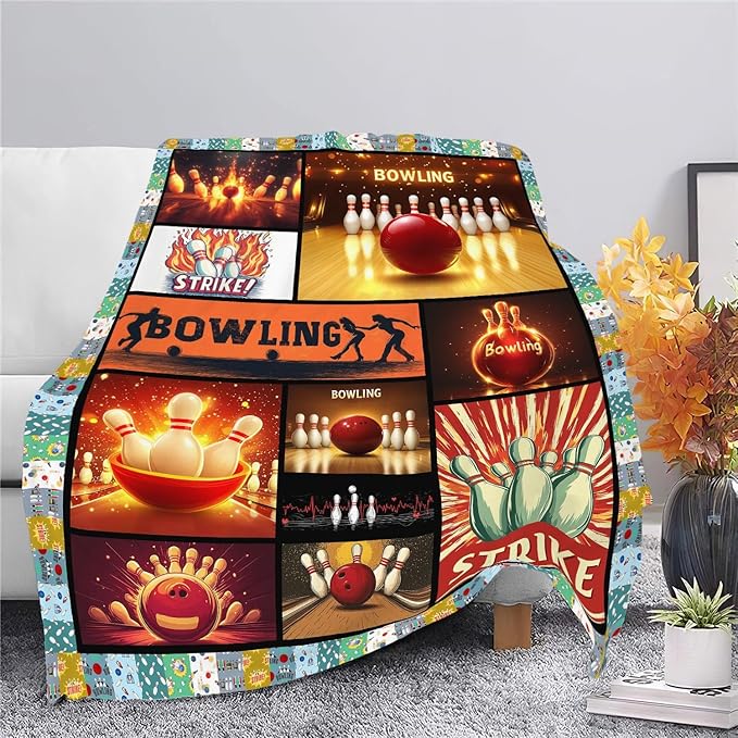Bowling Blanket Bowling Throw Blanket Gifts for Bowling Lovers Women Men Boys Girls Kids Adults Super Soft Cozy Plush Fluffy Fuzzy Fleece Blanket Home Decor 60''X80''