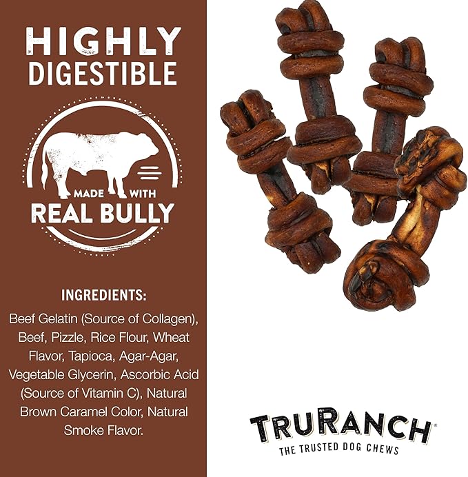 TRURANCH 4-5" Collagen Bones, Bully - Collagen Dog Bones - Long Lasting Healthy Joint Support - Rawhide Alternative - Skin & Coat Health, Value Pack, 3 Bags, 12 Count