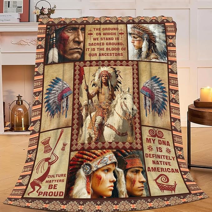 Native American Throw Blanket Indian Southwest Native American Cacique Stuff Gifts for Adults Women Men Soft Cozy Warm Plush Fluffy Fuzzy Fleece Blanket Decor 60''X80''