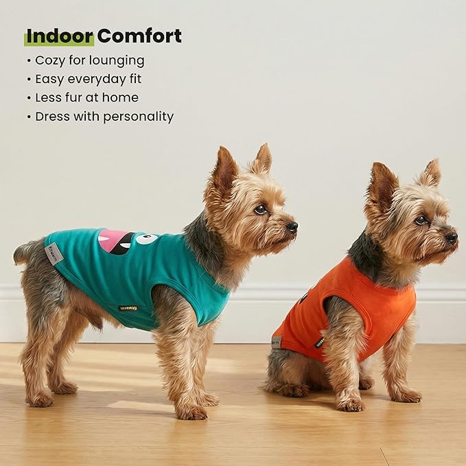 Fitwarm 3 Pack Monster Dog Shirt, Lightweight Funny Dog Tshirt, Summer Clothes for Small Dogs Boy Girl, Pet Outfit, Orange, Green, Teal, XS
