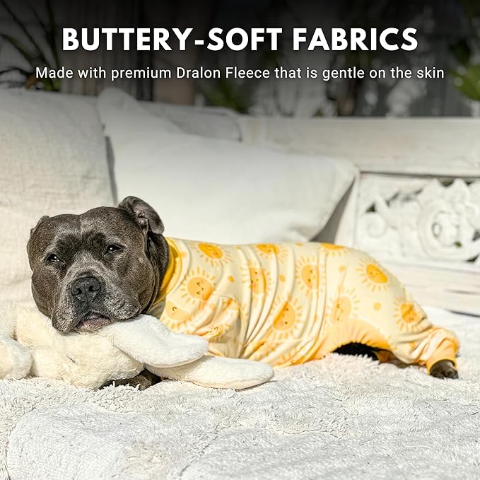Spark Paws Dog Pajama, Dog Recovery Suit Male, Onesie, Ultra-Soft and 4-Way Stretch, for Small Medium and Large Breeds - Sunshine - L