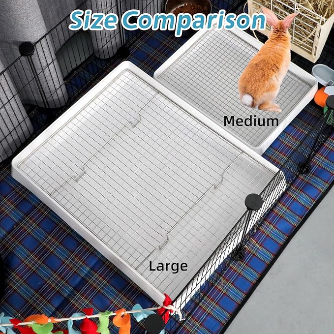FHTONGE Bunny Litter Pan for Cage Corner with Steel Grid Holes, Rectangula Rabbit Litter Box Pet Toilet for Rat Chinchilla Hedgehog Hamster Ferret Guinea Pig, Small Animals Potty Trainer Tray