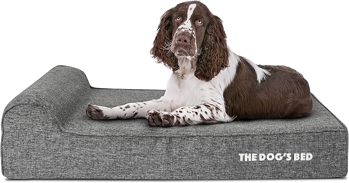 The Dog’s Bed Orthopedic Memory Foam Dog Bed with Headrest, Calming Surface – CertiPUR-Certified Foam, Linen Fabric, Grey Linen, Large, 6-Inch