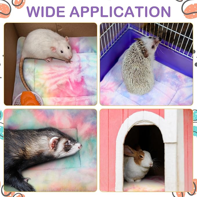 Haull 4 Pcs Waterproof Guinea Pig Bedding Guinea Pig Bed Plush Cage Liners Soft Rabbit Dog Crate Pad Cat Mat Reversible Cozy Animal Pee Pad Hamster Bunny Mat Accessory(Tie Dyed,13 x 10 Inch)