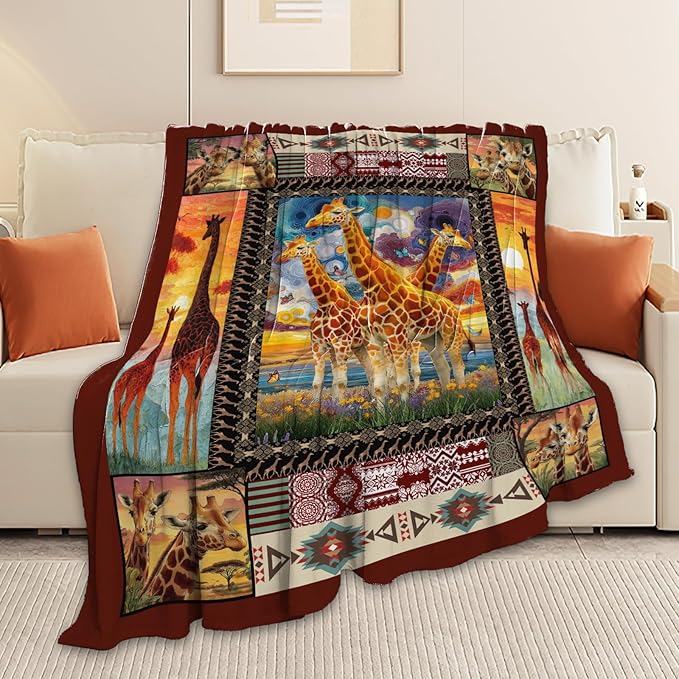 Giraffe Throw Blanket Giraffe Stuff Gifts for Kids Girls Boys Adults Women Men Soft Cozy Warm Plush Fluffy Fuzzy Fleece Blanket Decor 60''X80''