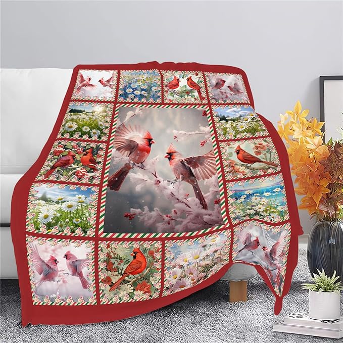 Cardinal Blanket Red Birds Throw Blanket Gifts for Women Men Boys Girls Kids Adults Super Soft Cozy Plush Fluffy Fuzzy Fleece Blanket Home Decor 50''X60''