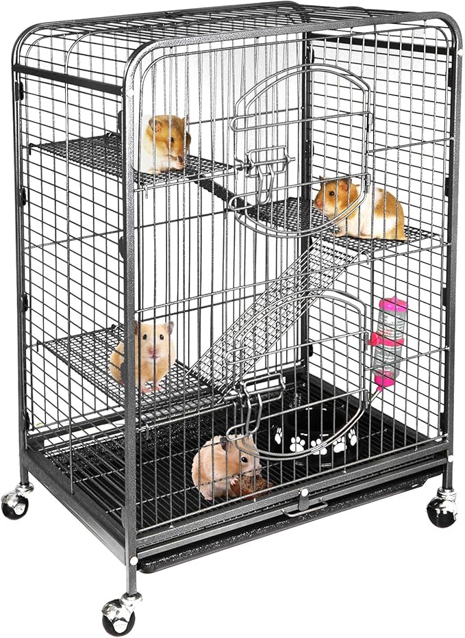 SUPER DEAL 37.2 Inches Metal Ferret Cage Chinchilla 4 Tiers Small Animal Cage with 3 Ladders/ 2 Front Doors/Food Bowl/Water Bottle/Slide Out Trays/Swivel Casters,Black