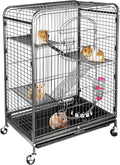 SUPER DEAL 37.2 Inches Metal Ferret Cage Chinchilla 4 Tiers Small Animal Cage with 3 Ladders/ 2 Front Doors/Food Bowl/Water Bottle/Slide Out Trays/Swivel Casters,Black