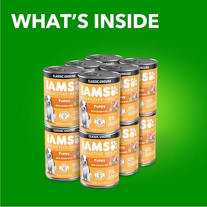 IAMS Proactive Health Puppy Wet Dog Food Classic Ground with Chicken and Rice, 13 oz. Cans (12 Count, Pack of 2)