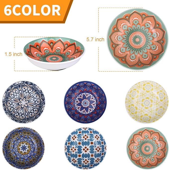HAPPY KIT Ceramic Cat Food Bowl, Non-Slip Whisker Fatigue Cats Bowl, 5.75” Shallow Dish for Indoor, Boho Whisker Friendly Cat Bowls, Small Kitten Plates with Silicone Bottom