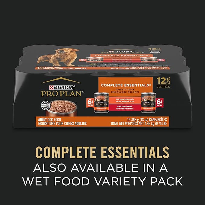 Purina Pro Plan Wet Dog Food Grain Free Complete Essentials Variety Pack, Chicken and Carrots and Turkey and Sweet Potato Entrees - (Pack of 12) 13 oz. Cans