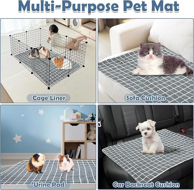 PINVNBY 2 Pack Guinea Pig Cage Liner, 57.1" x 38" Washable Pee Pads for Rabbit Waterproof Reusable Guinea Pig Mat Fast and Super Absorbent Bedding for Small Animals Rabbit Hamster Chinchillas