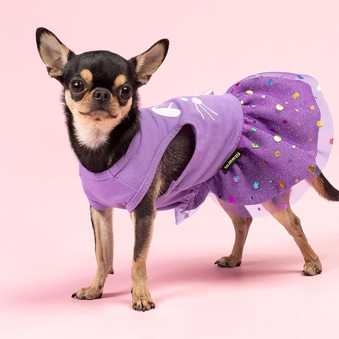 Fitwarm Easter Bunny Dog Dress, Holiday Dog Clothes for Small Dogs Girl, Pet Easter Outfit, Purple, White, Large