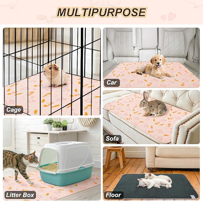 BEAUTYZOO 2 Pack Guinea Pig Cage Liners, Washable Reversible Fleece Guinea Pig Bedding, Waterproof Super Absorbent Pee Pads for Small Animals Rabbit Hamster Bunny - 16"x24" Pink