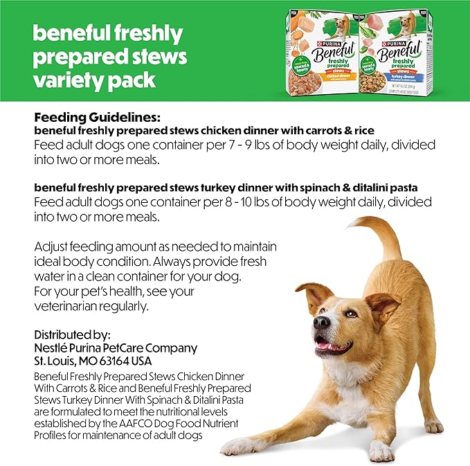 Purina Beneful Freshly Prepared Stews Wet Dog Food Variety Pack with Chicken Dinner or Turkey Dinner - 9.5 oz Carton (Pack of 6)