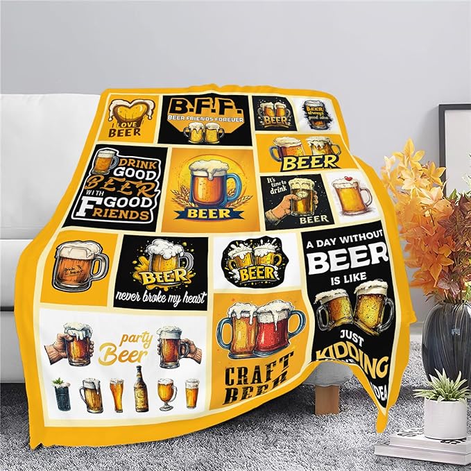 Beer Blanket Drink Beer Throw Blanket Gifts for Adults Women Man Super Soft Cozy Plush Fluffy Fuzzy Fleece Blanket Decor 50''X60''