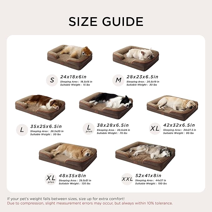 Bedsure Orthopedic Dog Bed for Extra Large Dogs - XL Washable Dog Sofa Beds Large, Supportive Foam Pet Couch Bed with Removable Washable Cover, Waterproof Lining and Nonskid Bottom, Brown