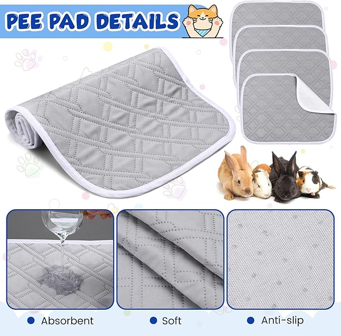 16 Pcs Guinea Pig Cage Liners Bulk 12 x 16 Inch Washable Guinea Pig Pee Pads Waterproof Reusable Anti Slip Rat Bedding Fast Absorbent Pee Pad for Small Animals Rabbit Hamster Rat