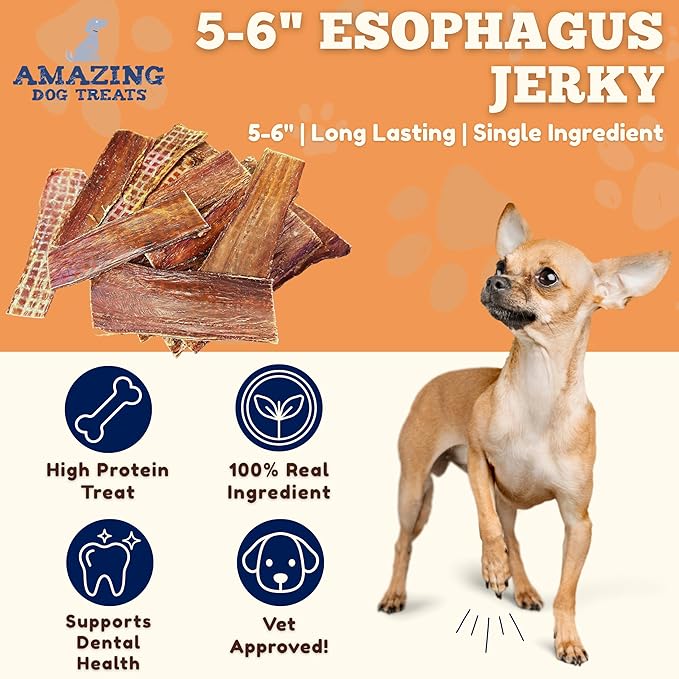 Amazing Dog Treats - Beef Esophagus Jerky for Dogs (5-6 Inch - 50 Pc/Pack) - Gullet Dog Chews