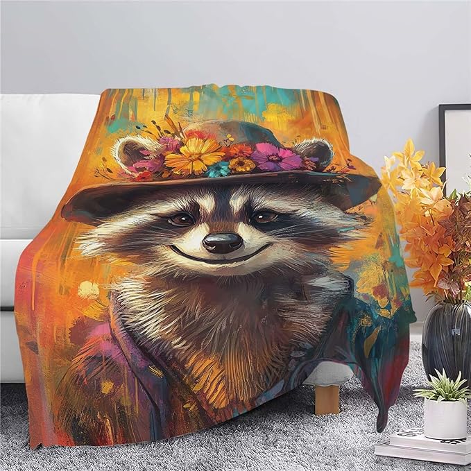 Raccoon Throw Blanket Raccoon Stuff Gifts for Kids Girls Boys Adults Women Man Soft Cozy Warm Plush Fluffy Fuzzy Fleece Blanket Decor 40''X50''