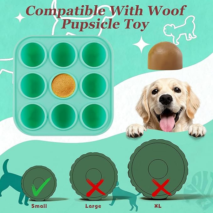 9 Cavities Silicone Dog Treat Mold with Lid for Woof Pupsicle & Power Chewer Pupsicle,Frozen Dog Silicone Molds for Making Refill Popsicle Treats 10-25 lbs & Up (Small with Lid)