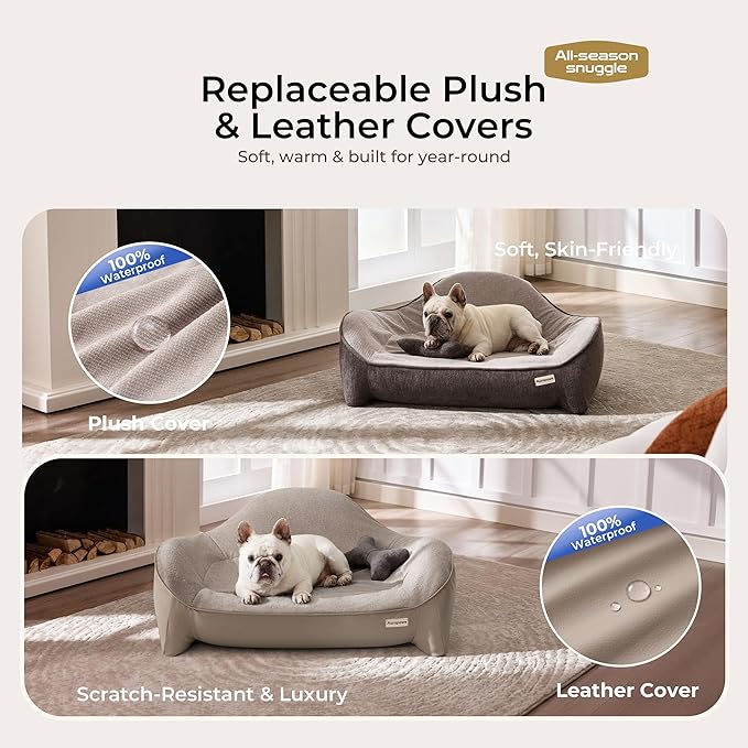 Cooling Orthopedic Dog Bed Medium Size Dog, High-Resilience Memory Foam Support, All-Season Comfort Pet Bed with 3 Washable Removable Cover & Waterproof Liner, Never Sag Dog Couch with Bone Toy